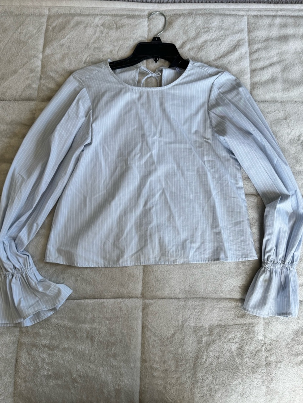 H&M Pale Blue Pinstripe Blouse with Ruffle Cuffs